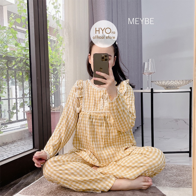 Bộ bầu sau sinh dài tay mặc nhà chất thô mềm có khóa mở ngực Freesize