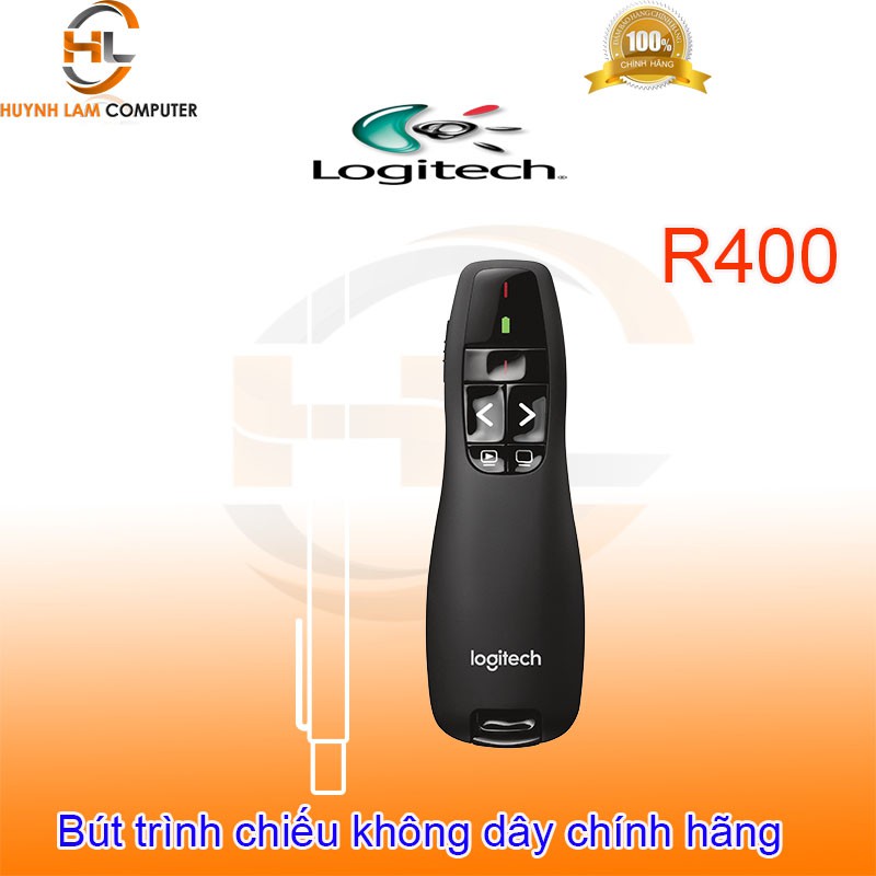 Bút trình chiếu không dây Lazer Logitech R400 USB 2.4Ghz 15m - Hàng hãng DGW phân phối