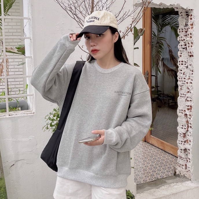 Áo sweater, khoác nỉ dài tay local brand Destruction nhiều màu in chữ form rộng unisex , ấm áp