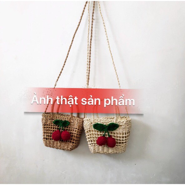 [Sẵn GIÁ RẺ] Túi cói tặng kèm bông cherri cực xinh C009