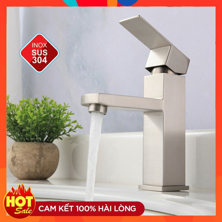 Vòi lavabo chậu rửa mặt vuông inox 304 SNL41 tặng đôi dây cấp nước inox