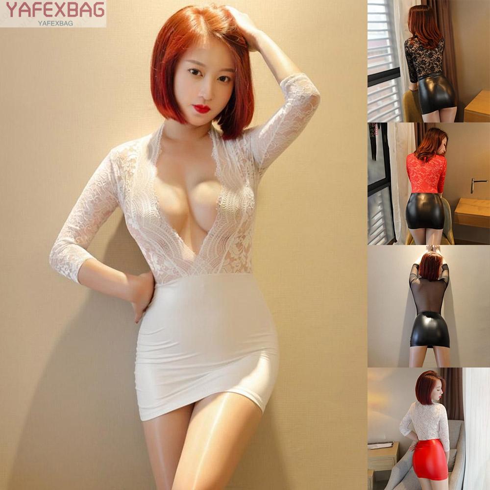 Brand New Dress Women Bodycon Evening Nightdress Neckring Pu Mini Skirt