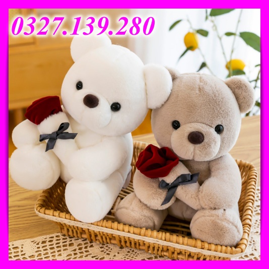 Gấu Bông Dễ Thương Quà Tặng Gấu Bông Teddy Ngồi Ôm Hoa Hồng Dễ Thương Mềm Mịn
