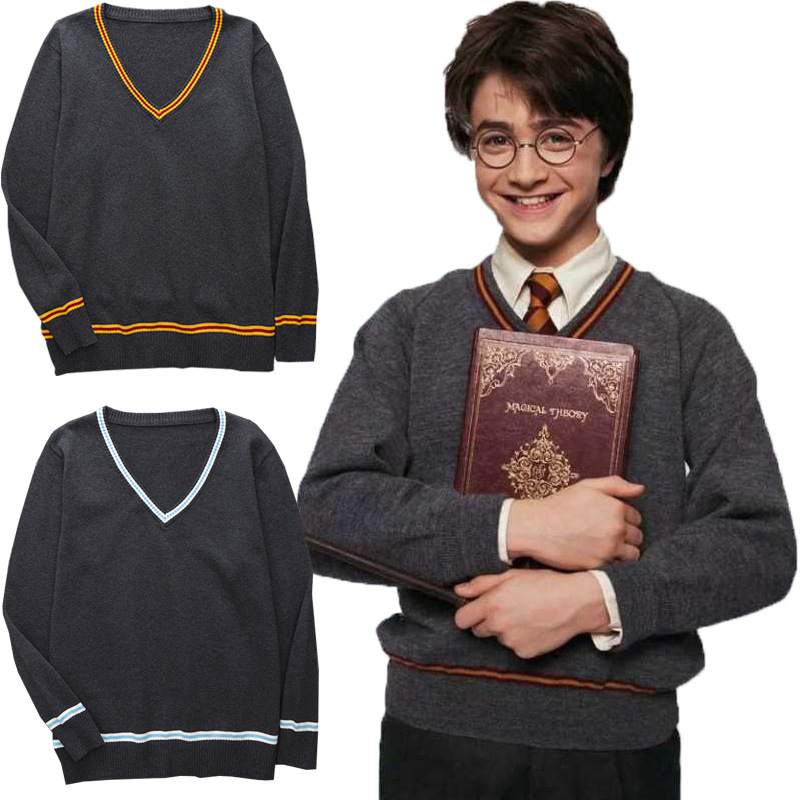 Áo len tay dài cổ chữ V họa tiết kẻ sọc phong cách Harry Potter