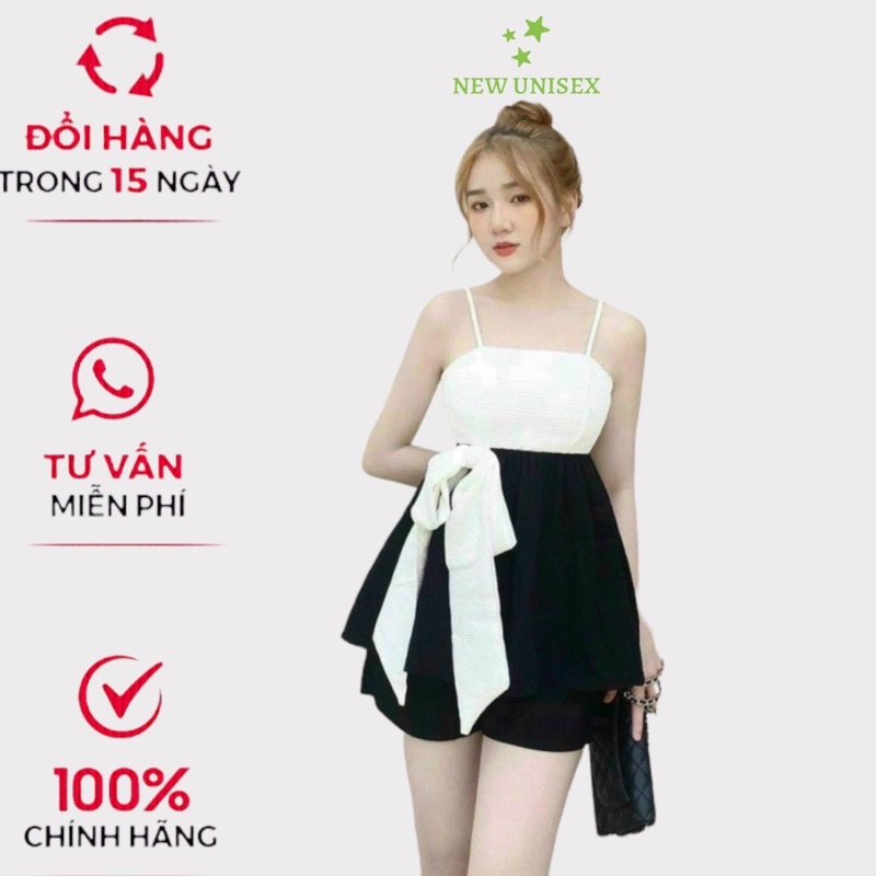 Sét Bộ Áo 2 Dây Cột Nơ Lớn Kết Hợp Quần Đùi Kiểu 2 Màu Chất Umi Mặc Đẹp Dáng Xinh [NEW UNISEX]