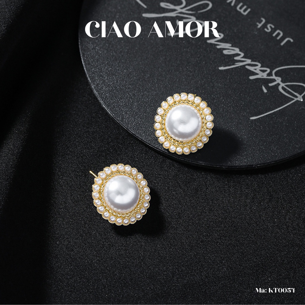 KT0054-Khuyên tai nữ, bông tai tròn to đính hạt ngoài Trang sức Ciao Amor