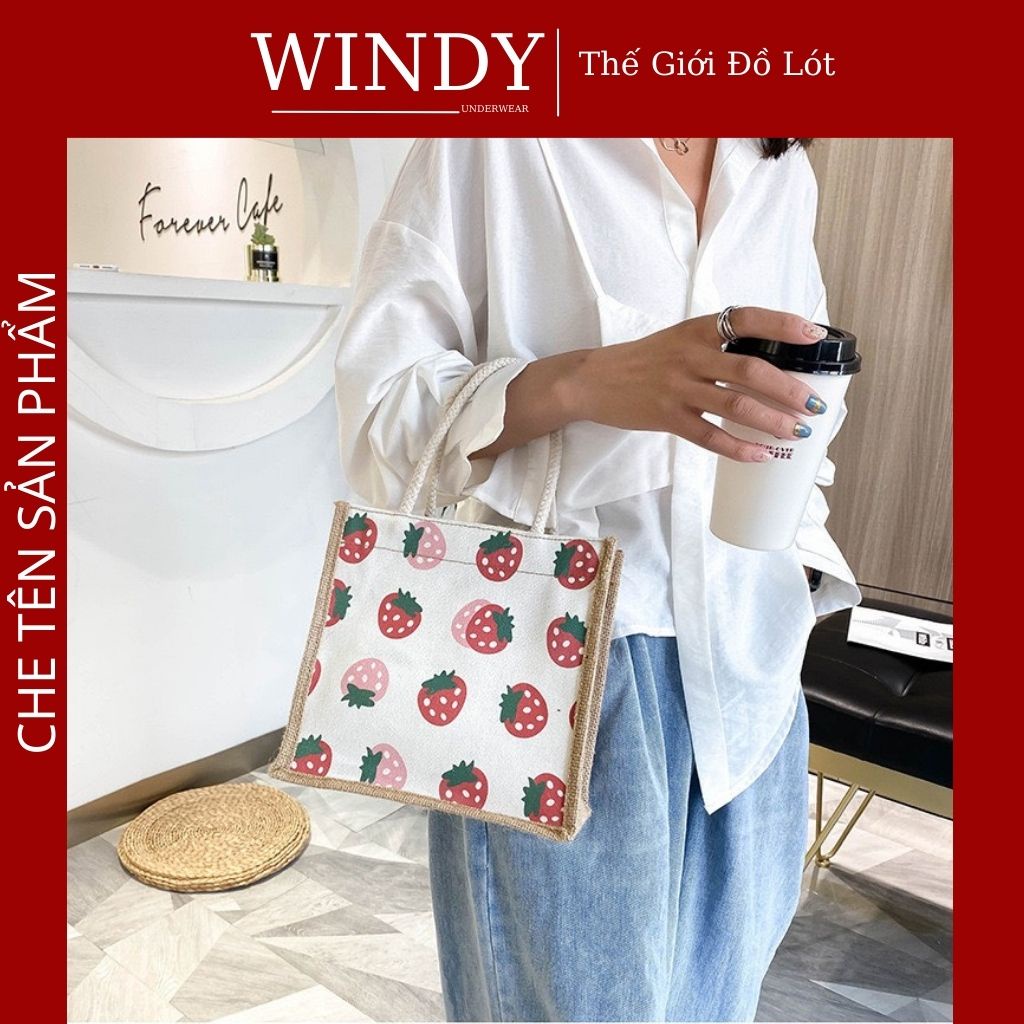 Túi Tote Cói Đi Biển Vải Bố Canvas Phong Cách Thời Trang Vintage Dễ Thương Có Khoá Đựng Đồ Windy Secret