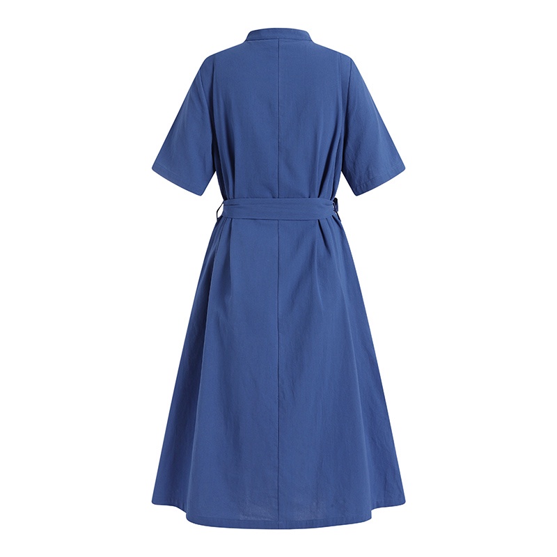 Đầm ZANZEA cổ đứng tay lửng màu trơn buộc dây thời trang cho nữ