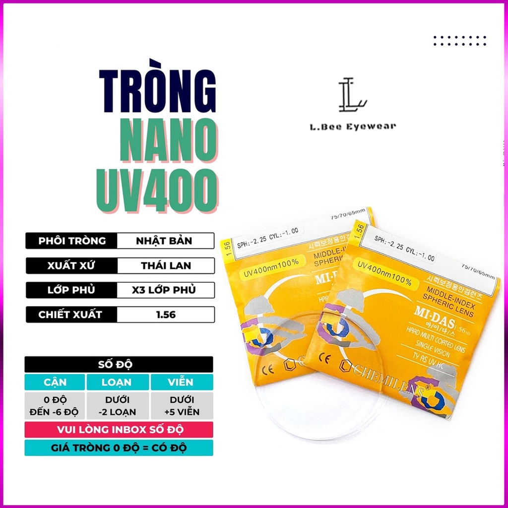 Tròng kính mắt cận loạn L.BEE EYE WEAR chống xước chống tia UV ngăn ánh sáng xanh có đổi màu đi nắng