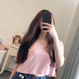 Áo Thun Croptop Cổ Tim Trơn Nữ - La mode