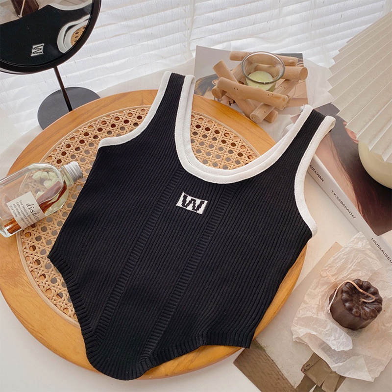 Áo Croptop Dệt Kim Sát Nách Màu Sắc Tương Phản Phong Cách Thể Thao Thời Trang Cho Nữ