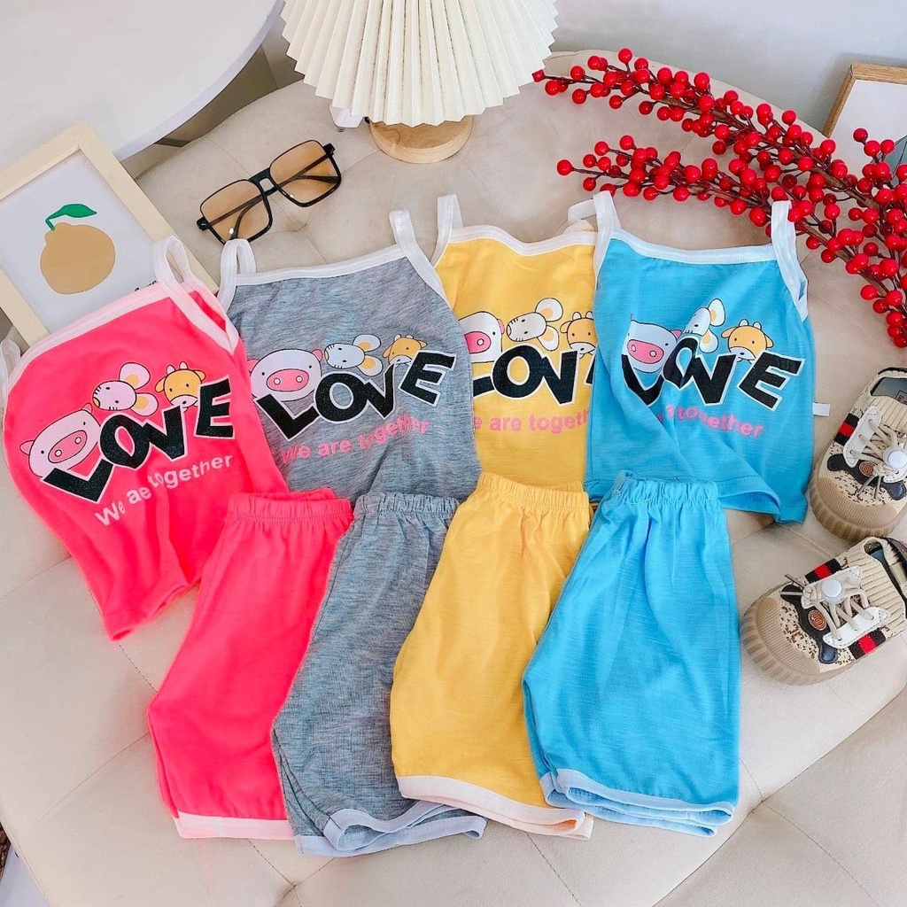 [HOT] BỘ HAI DÂY IN LOVE CHẤT COTTON MỀM MÁT SIÊU ĐÁNG YÊU CHO BÉ 7-18KG. VIDEO THẬT. XƯỞNG MAY BIBO