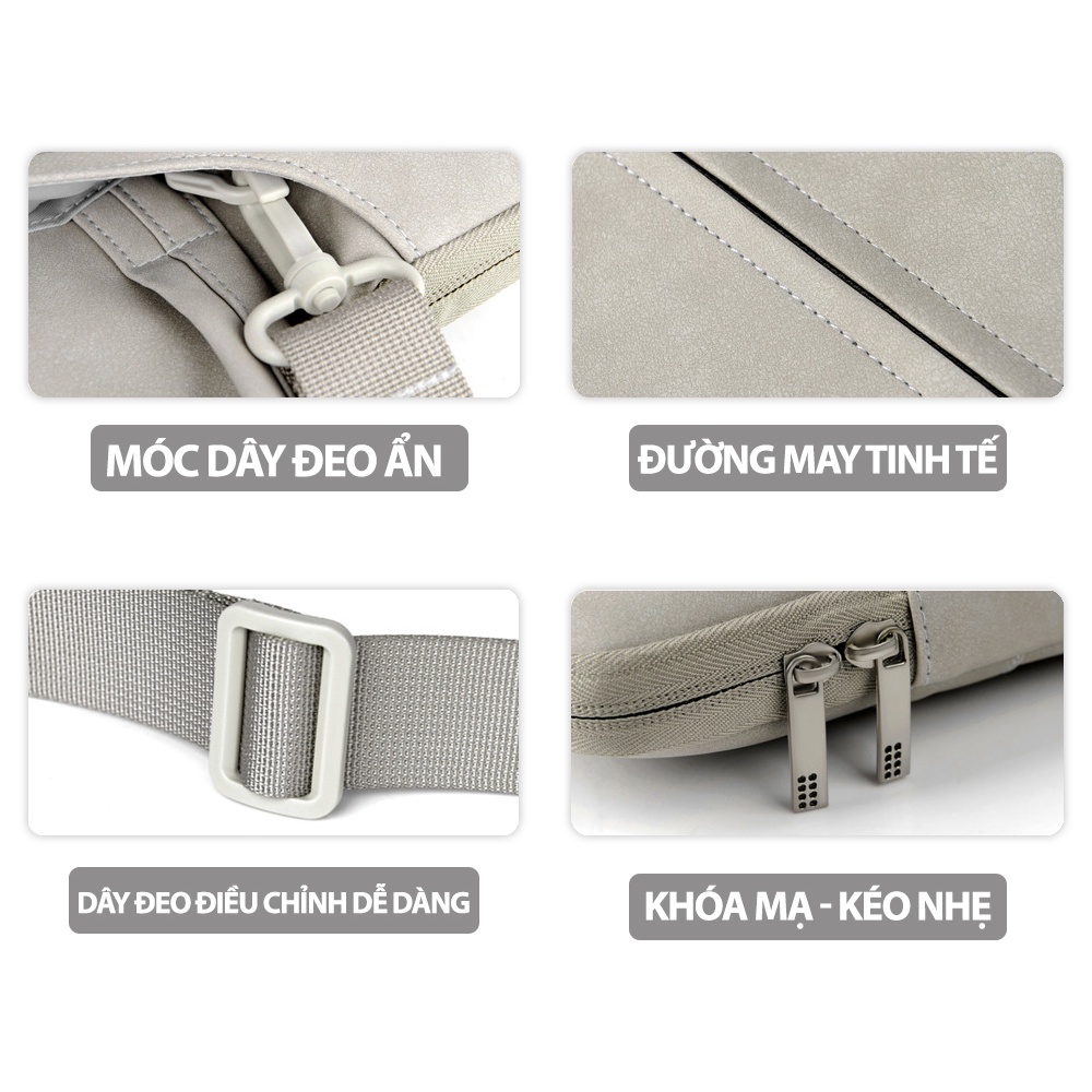 Túi xách laptop chống sốc thời trang Unicase da PU 13 14 15 inch - có quai đeo