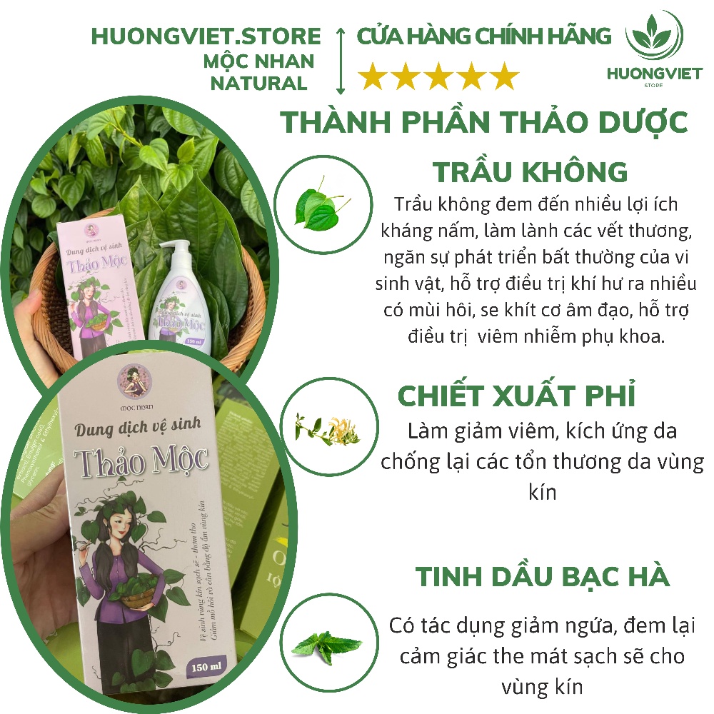 Nước Rửa Vùng Kín Dung Dịch Vệ Sinh Phụ Nữ Thảo Dược Thiên Nhiên  Trầu Không Ả Đào Mộc Nhan Natural