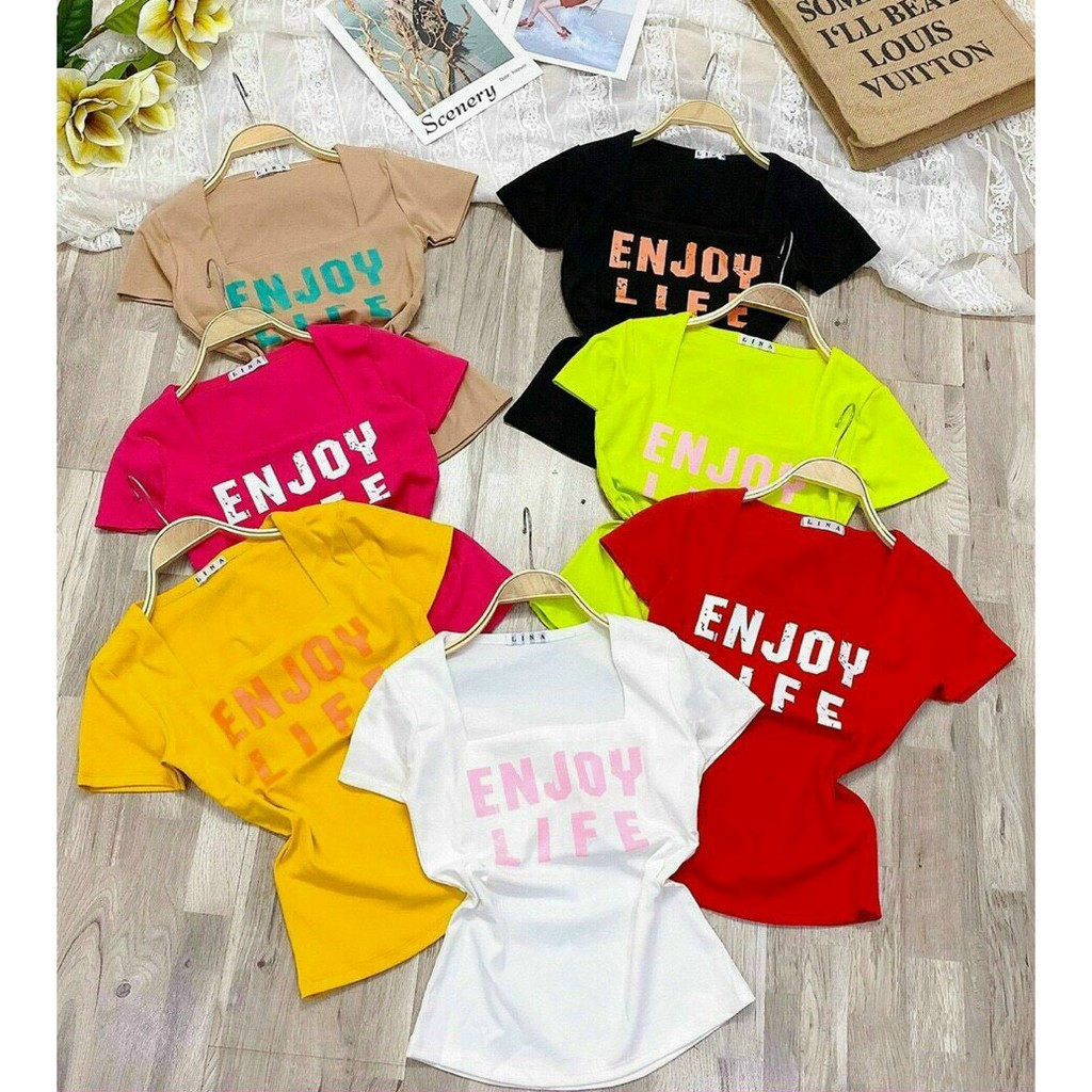 Aó croptop nữ cổ vuông, ôm tay ngắn sexy thun borip size dưới 55kg nhiều màu hàng đẹp thấm hút