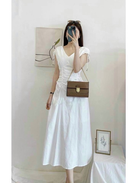 Đầm maxi cổ V vintage 3 màu | BigBuy360 - bigbuy360.vn