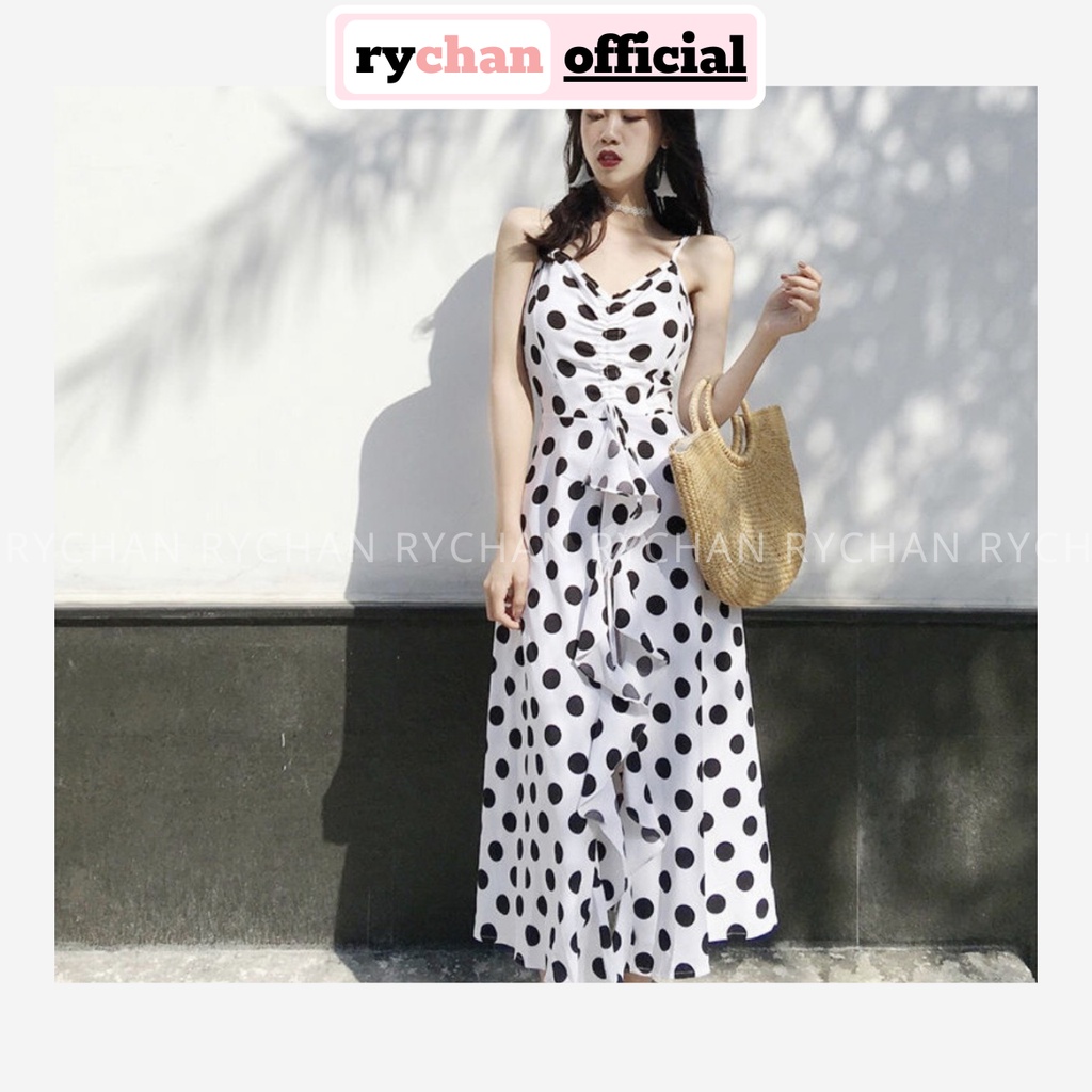 [ẢNH THẬT CUỐI] Đầm Maxi Đi Biển Bi 2 Dây Nhún Ngực Phối Bèo - DM014
