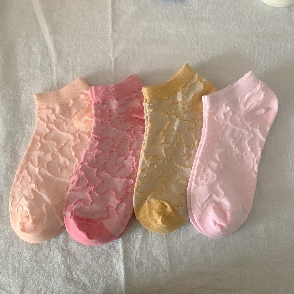 Vớ Cotton Cổ Thấp Thoáng Khí In Họa Tiết Gấu Gummy Phong Cách Hàn Quốc Màu Sắc Ngọt Ngào Thời Trang Mùa Hè Cho Nữ