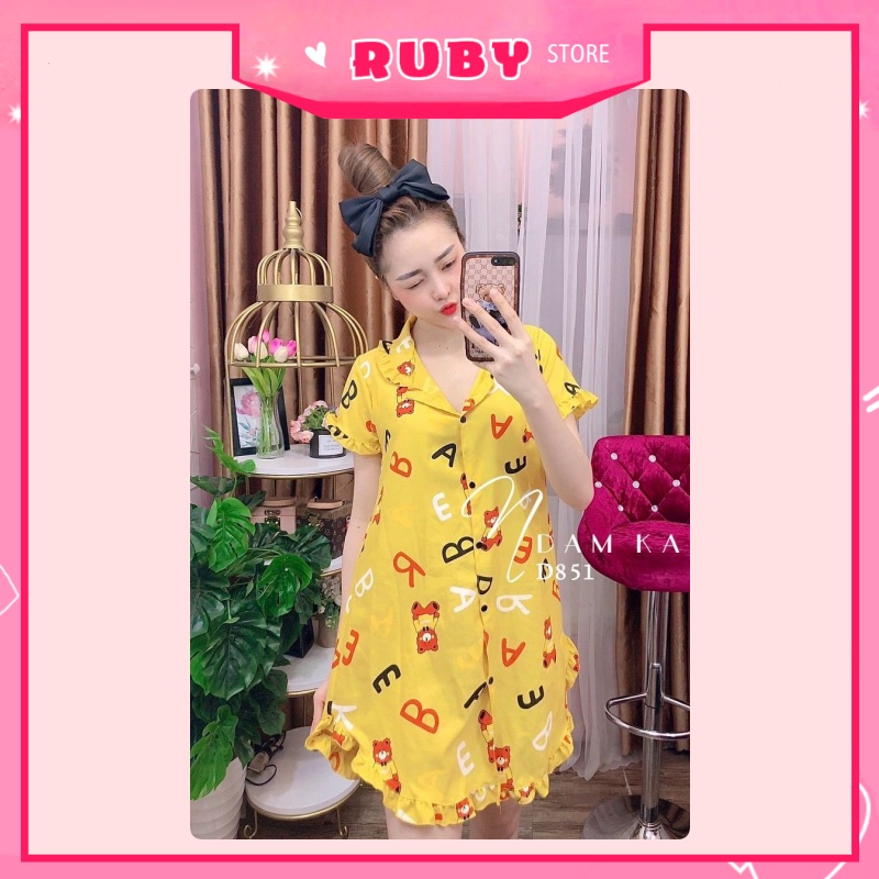 Đầm ngủ Hoạt Hình in Gấu họa tiết dễ thương, chất kate mịn đẹp Free Size Dưới 55KG ❤ Rubystorevn