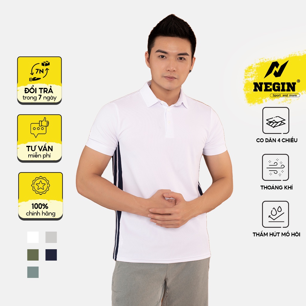 Áo Thể Thao Nam Có Cổ NEGIN Tay Ngắn Kẻ Sọc Thân Tinh Tế, Chất Liệu Static Kháng Khuẩn AN324M