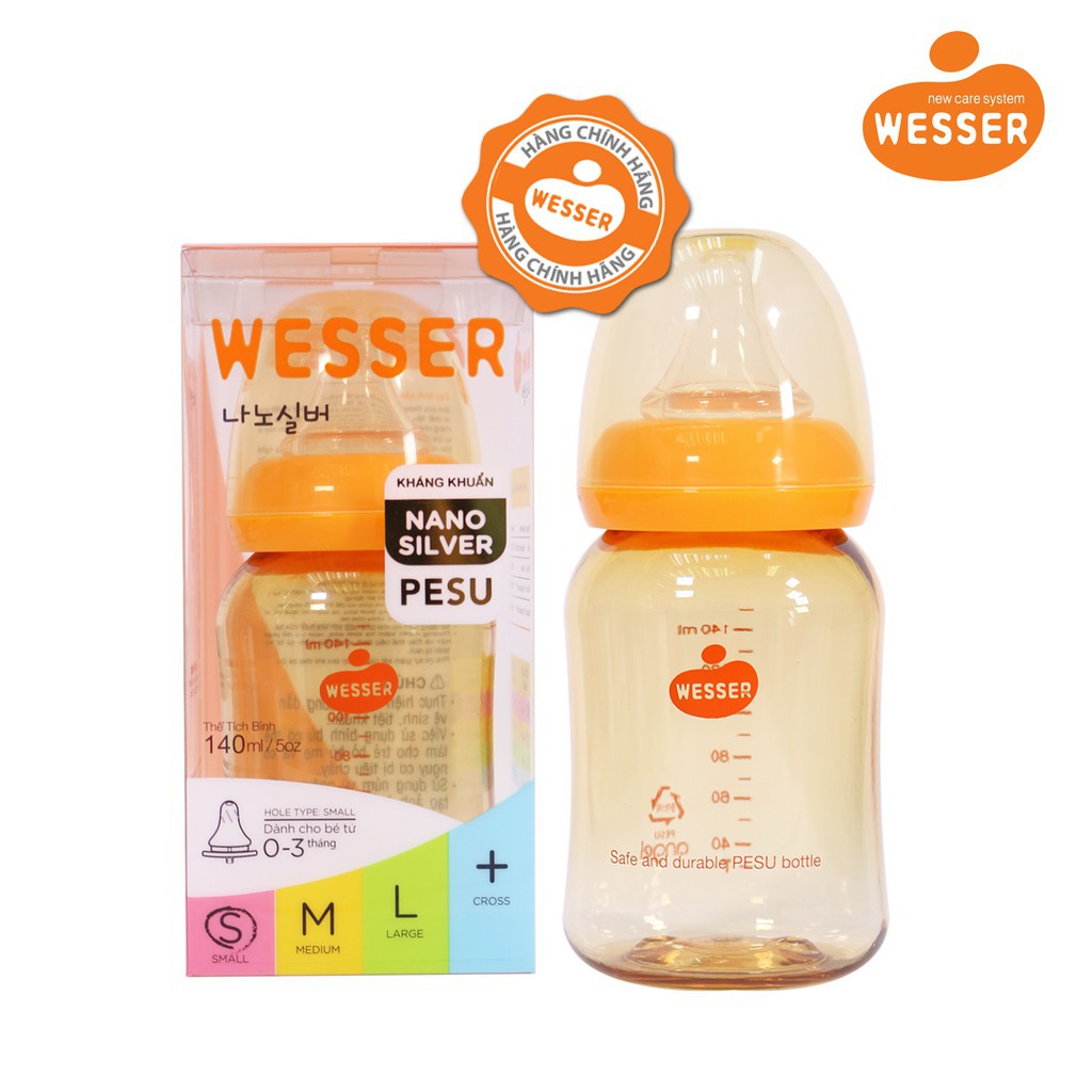 Bộ Bình Sữa Wesser PESU Cổ Hẹp 140ml Và 250ml