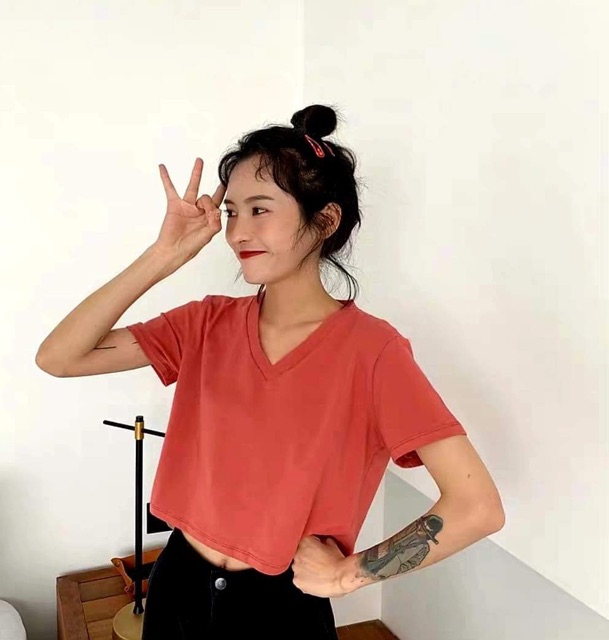 [HÈ RỒI MẶC GÌ] Áo croptop trơn cổ tim full màu chất liệu Tixi