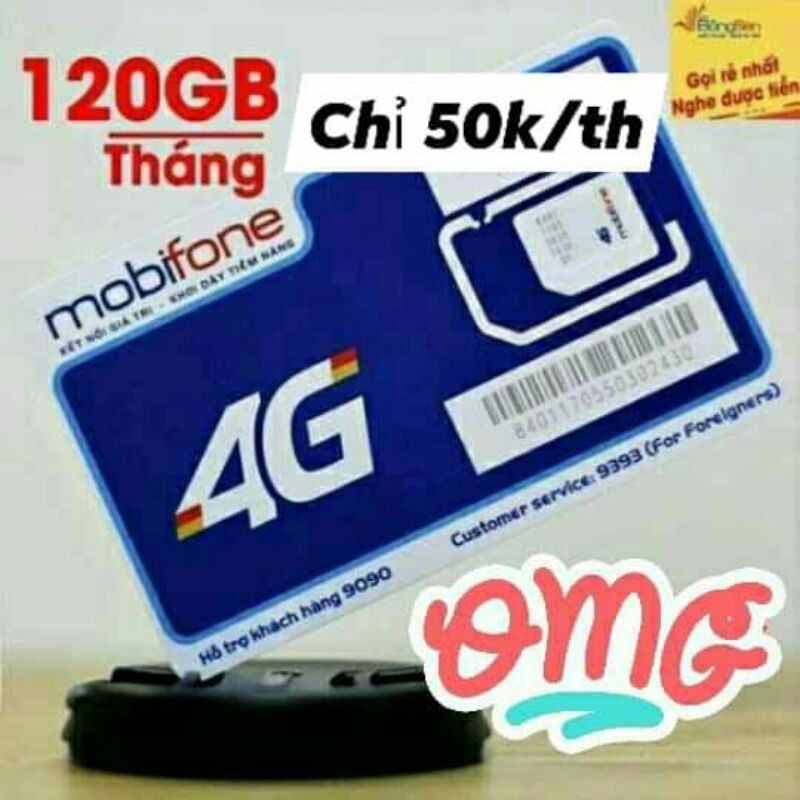 Sim 4g mobifone đăng ký gói thaga100 vào mạng 120G một tháng, 4Gb một ngày tốc độ cao