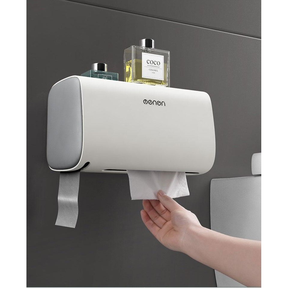 Hộp đựng giấy cao cấp Oenon dán tường, Hộp giấy vệ sinh có thêm ngăn để đồ tiện lợi