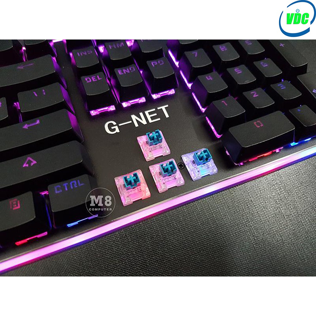 Bàn phím Gaming G-NET K68 - Led Rainbow - Có kê tay, tặng key tháo cap, 2 switch thay thế - BH 12 THÁNG