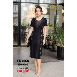 Thời trang trung niên -  Đầm quý bà cao cấp - Ladyshop - Đầm suông nhũ phối cổ V dập dá TK466