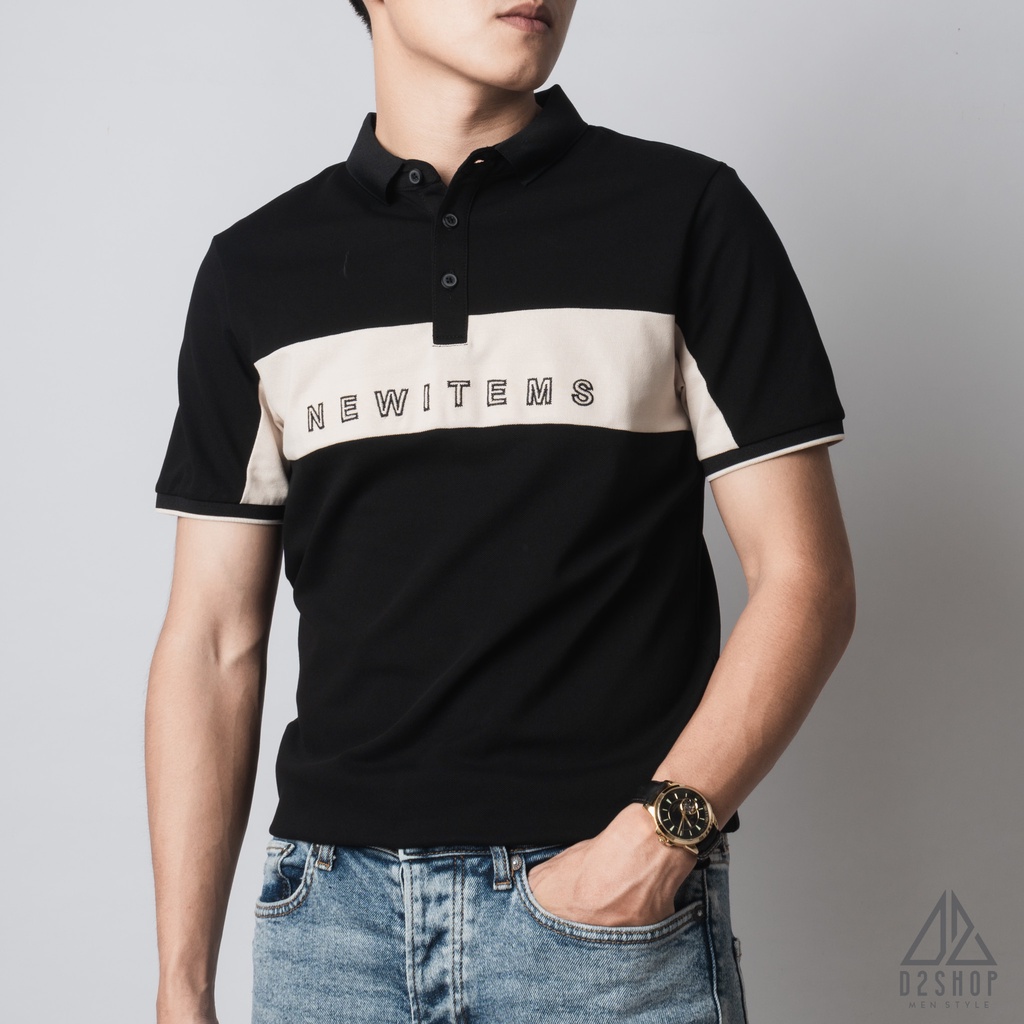 Áo thun polo nam D2shop, áo polo nam phối ngực NEW ITEMS
