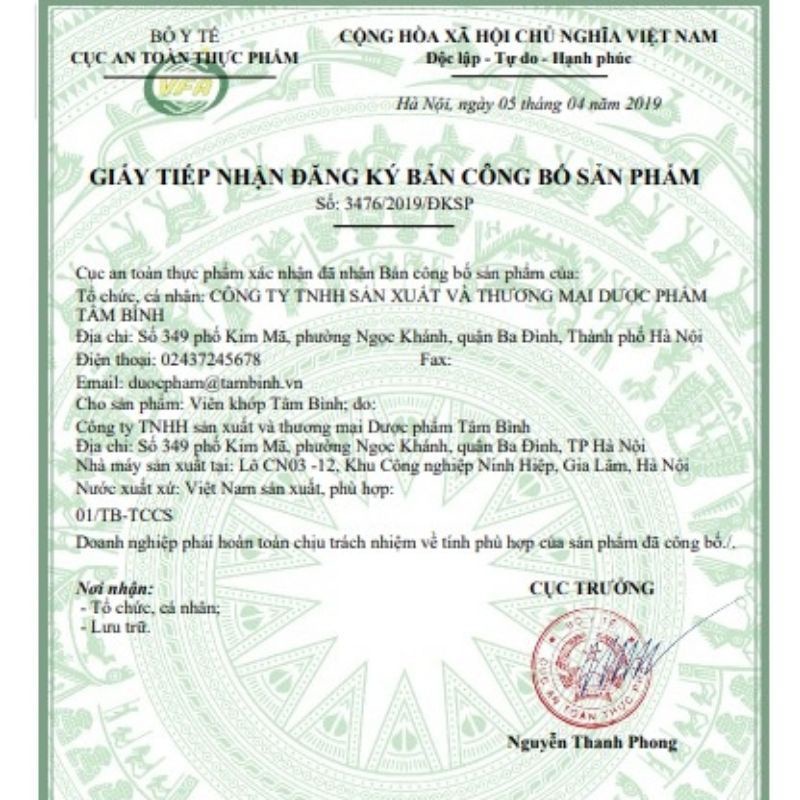 VIÊN KHỚP TÂM BÌNH LỌ 60 VIÊN