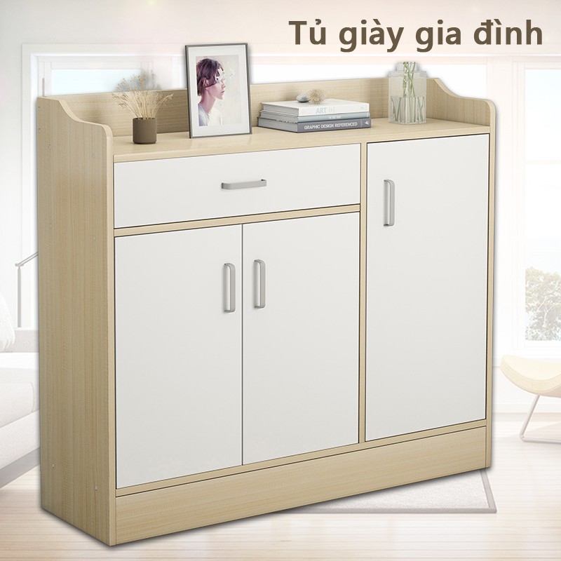 Tủ giày giá đựng dép ba ngăn chứa đồ lớn có cánh tủ tủ chịu tải cao nhiều tầng vật liệu dày FU154W