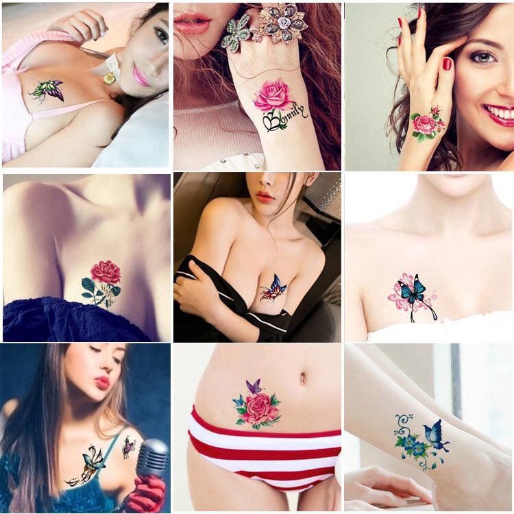 Hình Xăm Giả Chống Thấm Nước Hình Hoa Bướm Nghệ Thuật
