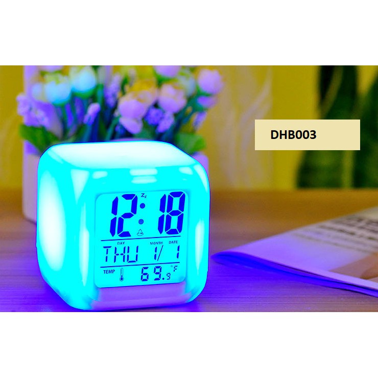 Đồng hồ để bàn - đồng hồ báo thức - đổi 7 màu hiển thị nhiệt độ, ngày tháng - có đèn led, có báo thức DHB003