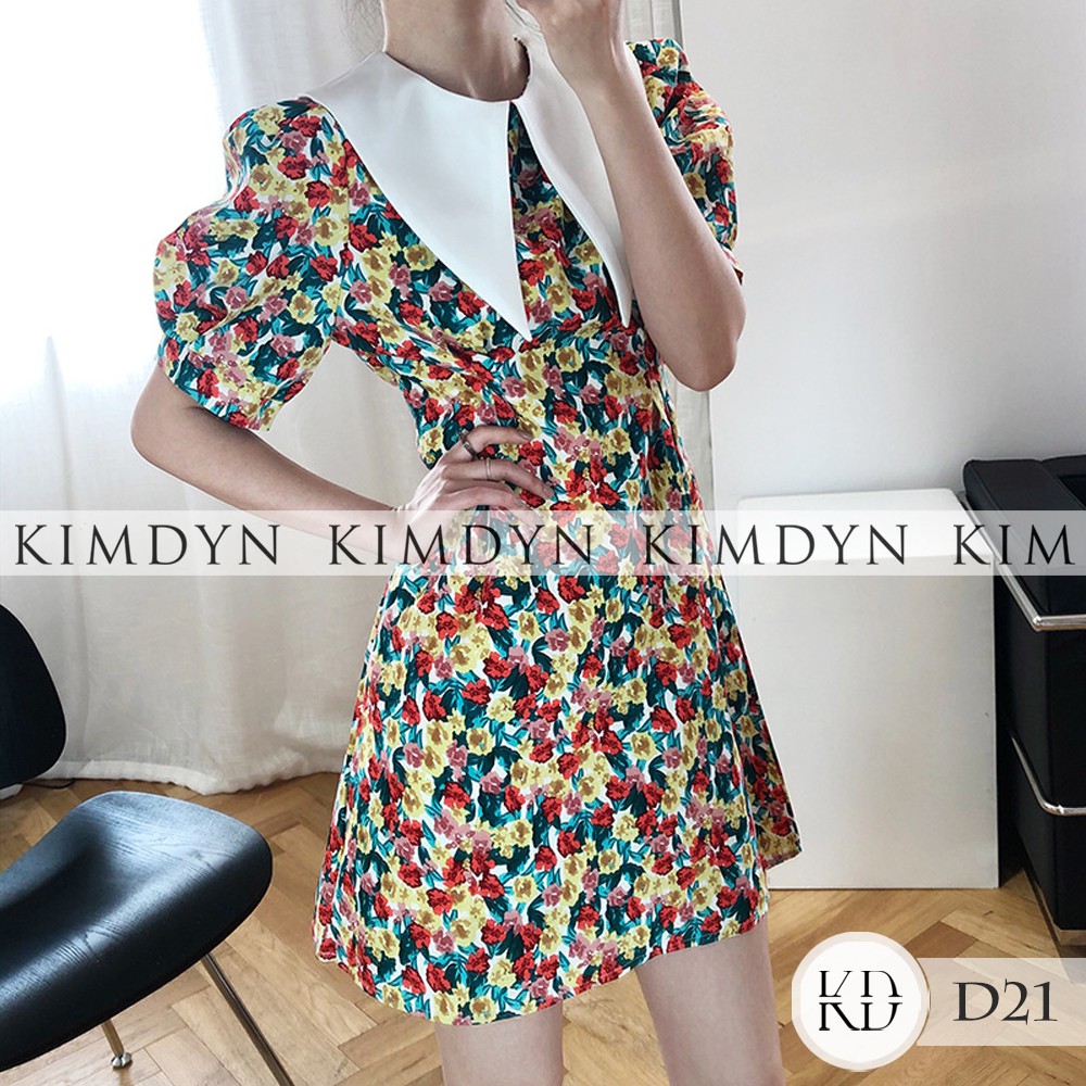 Váy hoa nhí cổ sen nhọn đầm vintage KimDyn [KDD21]