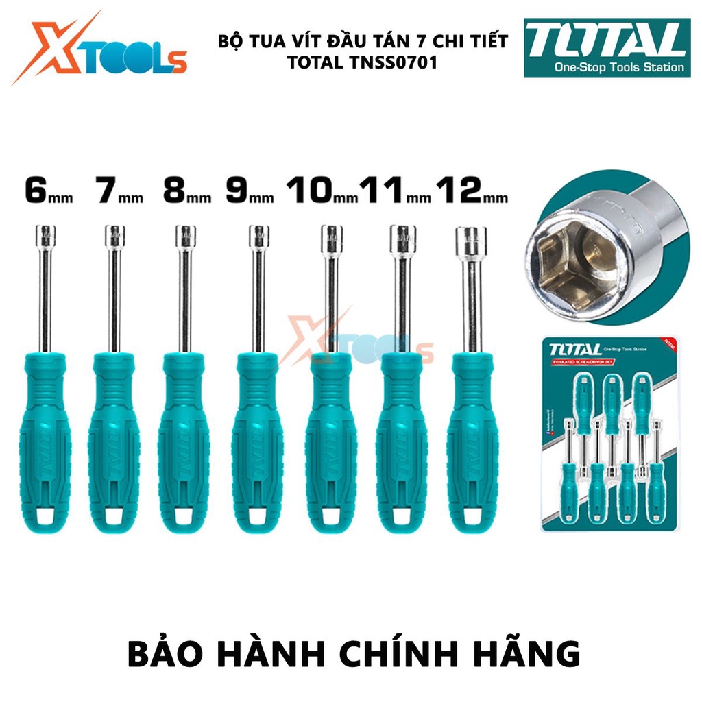 Bộ tuốc nơ vít đầu tán 7 chi tiết TOTAL TNSS0701 | Bộ 7 tua vít kích thước từ 6mm đến 12mm [CHÍNH HÃNG] [XTOOLs]