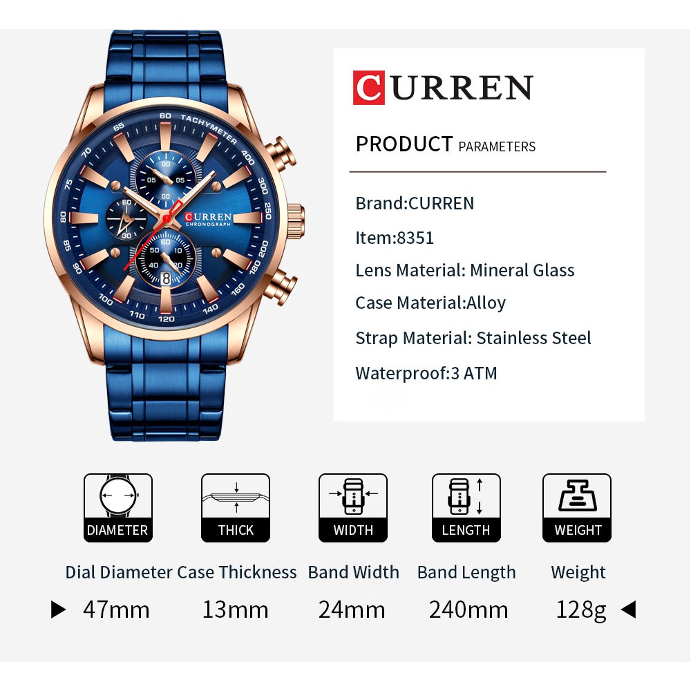 Đồng Hồ Quartz CURREN Chất Liệu Thép Không Gỉ Chống Thấm Nước
