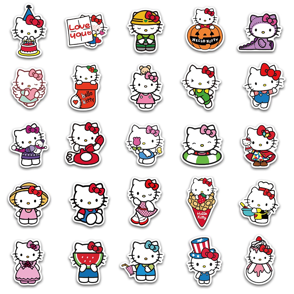 Bộ 50 hình dán Hello Kitty chống thấm nước tiện dụng cho trang trí