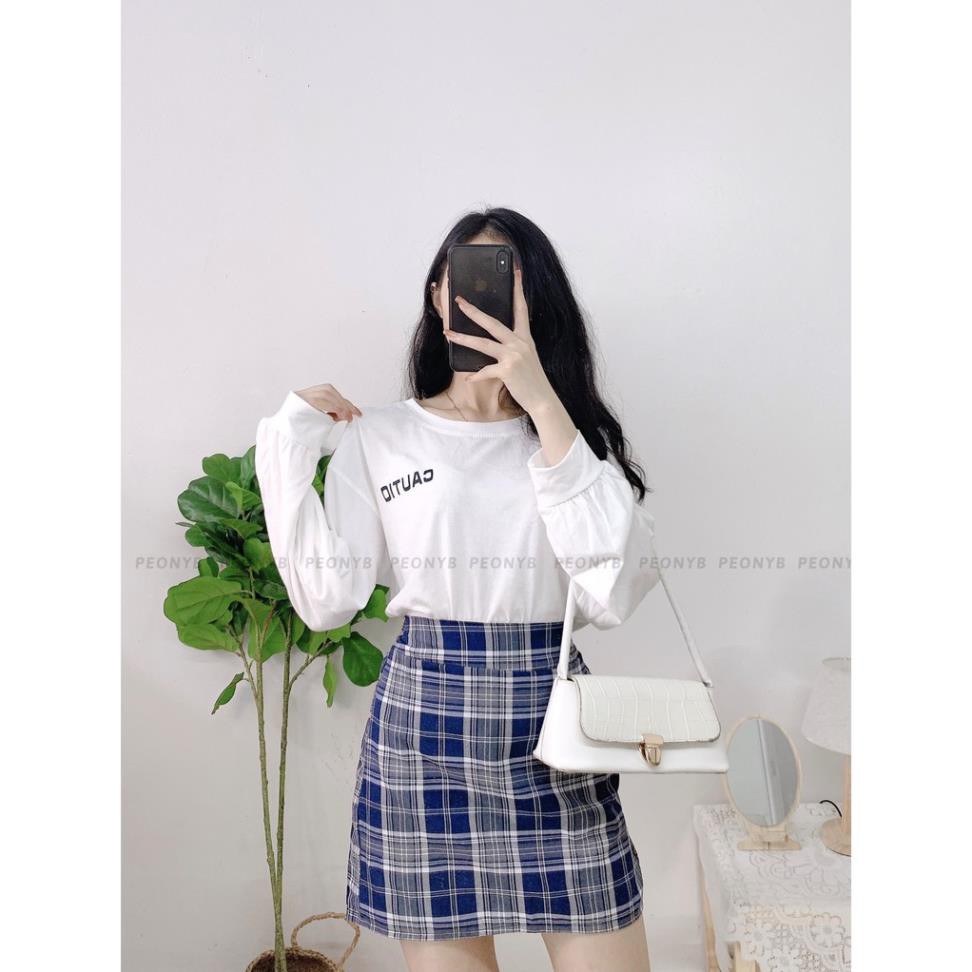 Bộ chân váy caro kèm áo cautio tay dài nữ [FREESHIP] Set đầm mini zip, phông thun trắng bánh bèo tiểu thư ulzzang ĐẸP  ྇