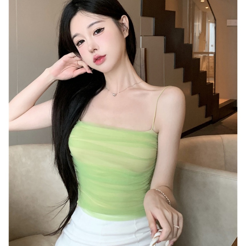 Áo Hai Dây Ôm Dáng Thiết Kế Xếp Ly Gợi Cảm Cho Nữ