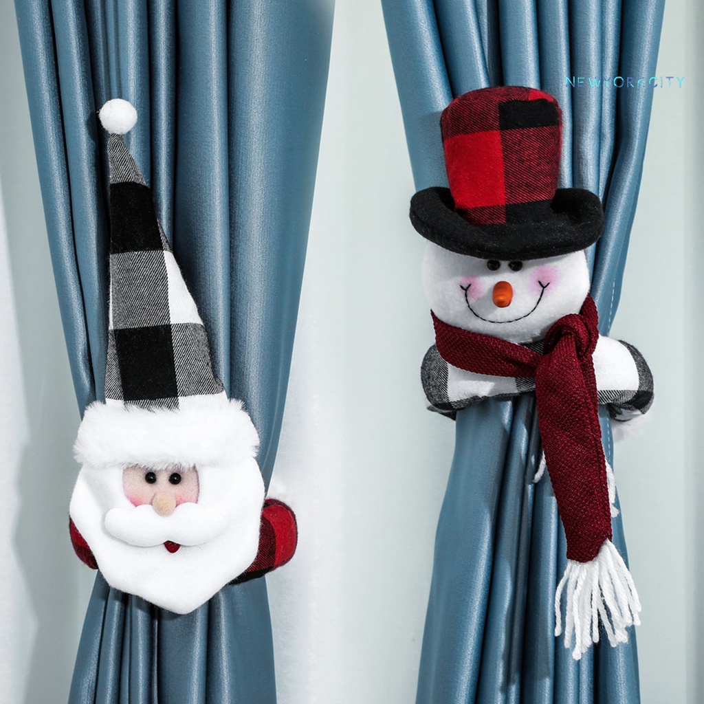 Cod-curtain Móc Treo Rèm Cửa Sổ Bằng Vải Thiết Kế Hình Ông Già Noel / Người Tuyết Trang Trí Nhà Cửa Dịp Giáng Sinh