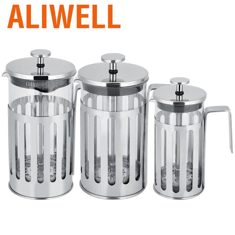 Aliwell Coffee Pots Stainless Steel High-temperature Resistant Glass Maker French Press Filter Pot Househo