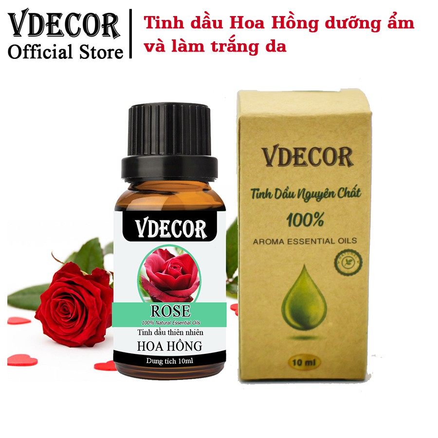 Tinh Dầu Hoa Hồng VDECOR Nguyên Chất 100% từ Thiên Nhiên (10ml)