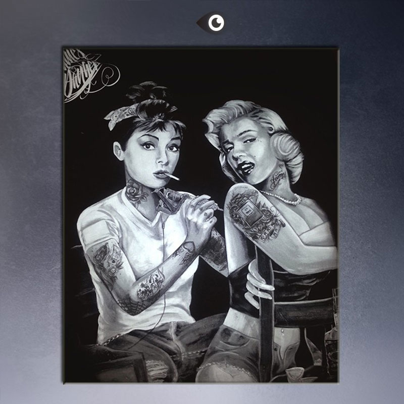 1 Tranh Vải Bạt In Hình Diễn Viên Audrey Hepburn Và Marilyn Monroe-tattoo Phong Cách Cổ Điển Hiện Đại