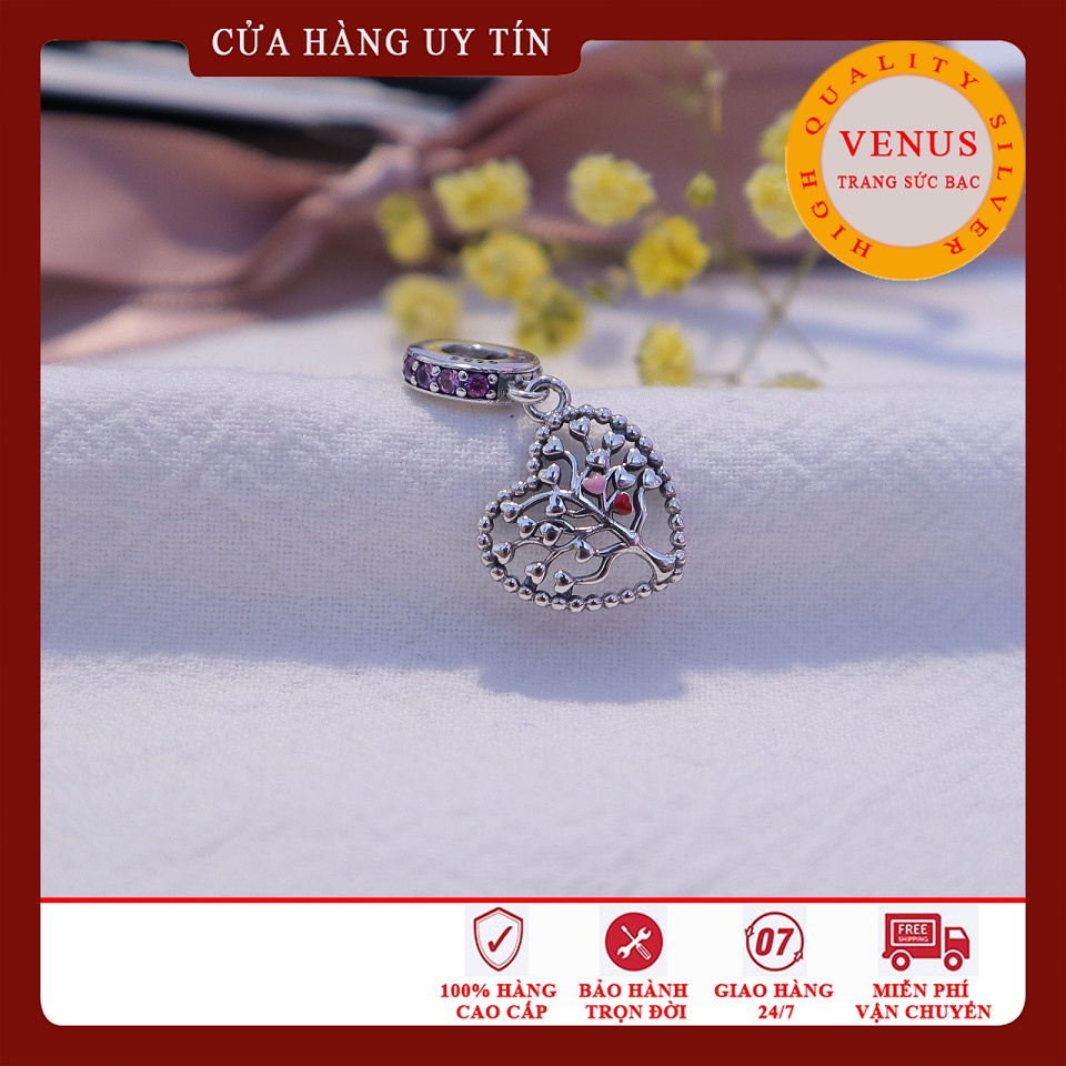[Charm bạc 925 cao cấp] Charm treo hình cây tim hồng- Mã sản phẩm VENUSTH