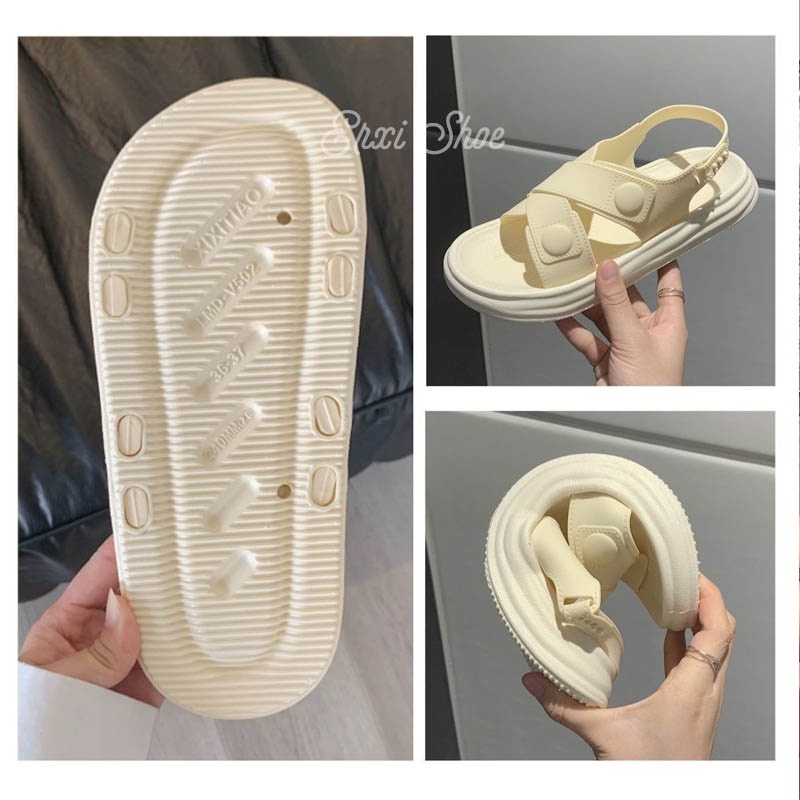 Oeggeo shop Dép Sandal Phẳng Quai Chéo Ngoài Trời Ngày Mưa Cho Nữ