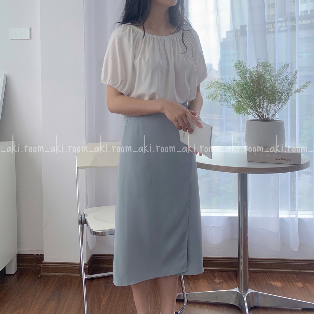 Áo trễ vai trơn cộc tay chất đũi tơ mềm mặc được nhiều kiểu