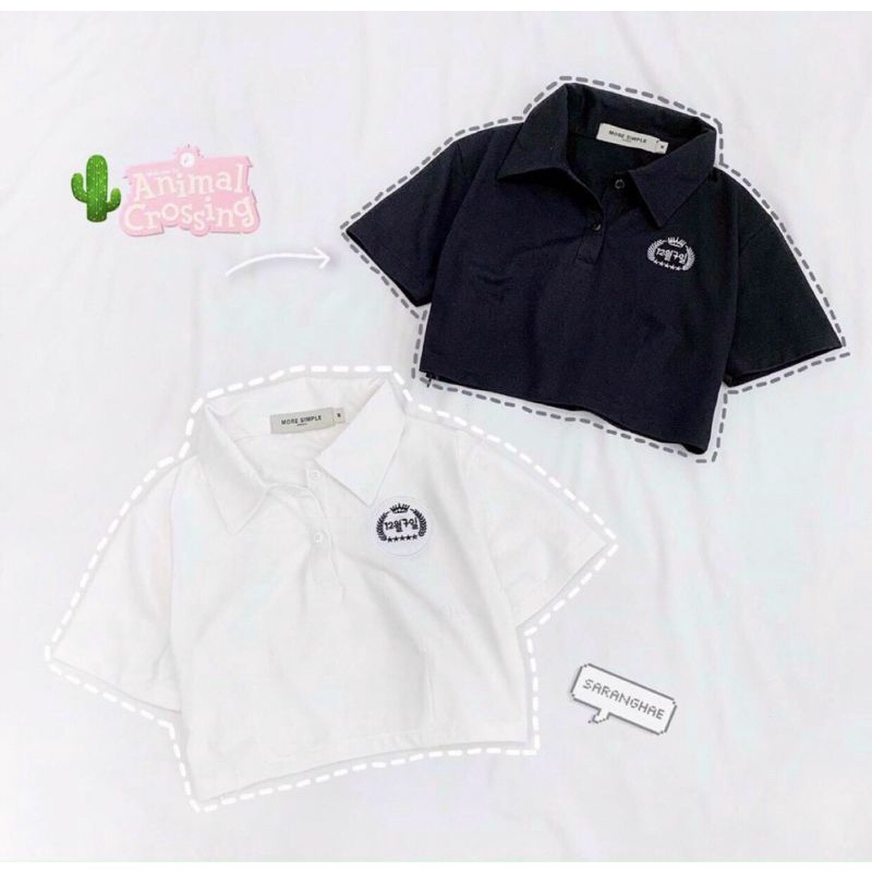 Áo kiểu croptop ôm polo chữ hàn quốc 1991x shop