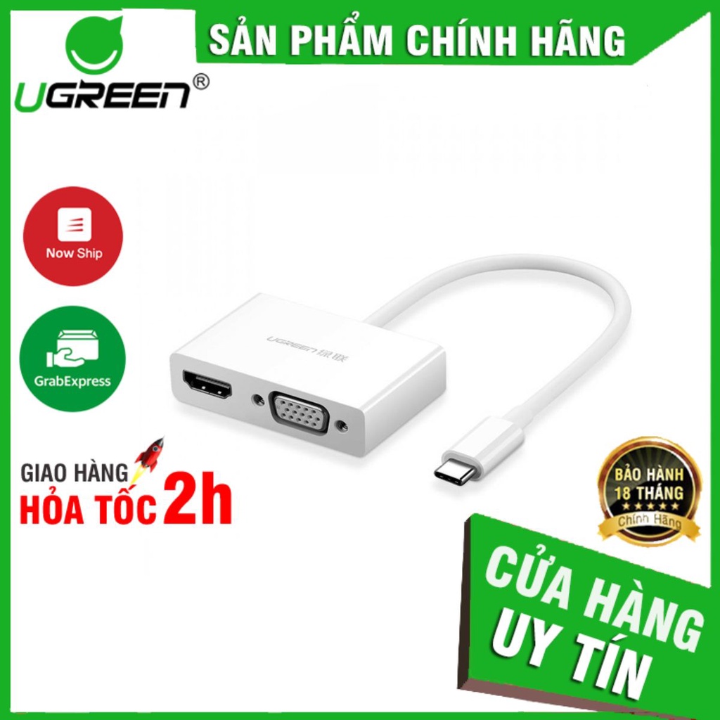 Cáp USB type C to HDMI/VGA fullHD 3D 4Kx2K Ugreen 30843 chính hãng ✔HÀNG CHÍNH HÃNG ✔